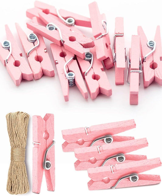 Mini Clothes Pins for Photo, Sturdy Natural Wooden Clothespins 150 Pcs 1 Inch with 33 FT Jute Twine, Small V1258-DP02-B-1392