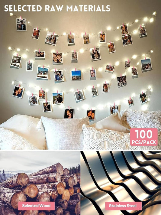 Mini Clothes Pins for Photo, Sturdy Natural Wooden Clothespins 150 Pcs 1 Inch with 33 FT Jute Twine, Small V1258-DP02-B-1392