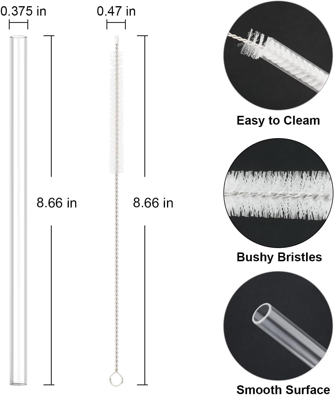 10 PCS Straw Cleaner Brush and 5Pcs Replacement Clear Straw for Stanley Cup 14oz 20oz Tumbler V1258-DP02-B-1397