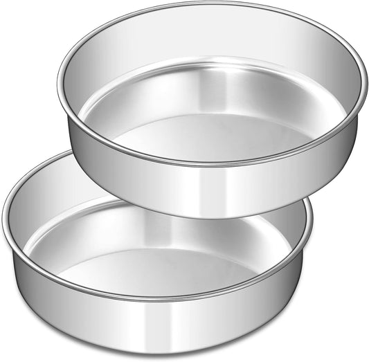 8 Inch Cake Pan Set of 2, Stainless Steel Round Layer Cake Baking Pans Tins, Non-Toxic & Healthy, Leak-proof V1258-DP02-B-14