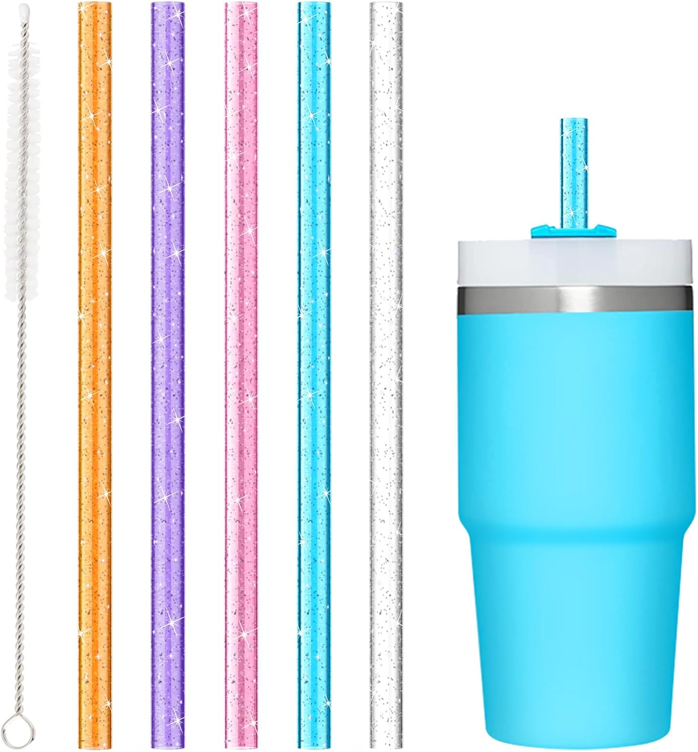 10 PCS Straw Cleaner Brush For Stanley Cup and 5 Pcs Replacement Colors Straw for Stanley Cup 14 oz 20 oz V1258-DP02-B-1400