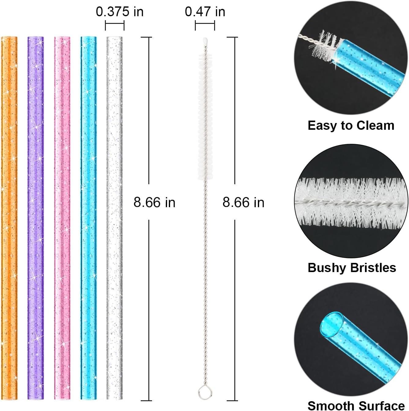10 PCS Straw Cleaner Brush For Stanley Cup and 5 Pcs Replacement Colors Straw for Stanley Cup 14 oz 20 oz V1258-DP02-B-1400