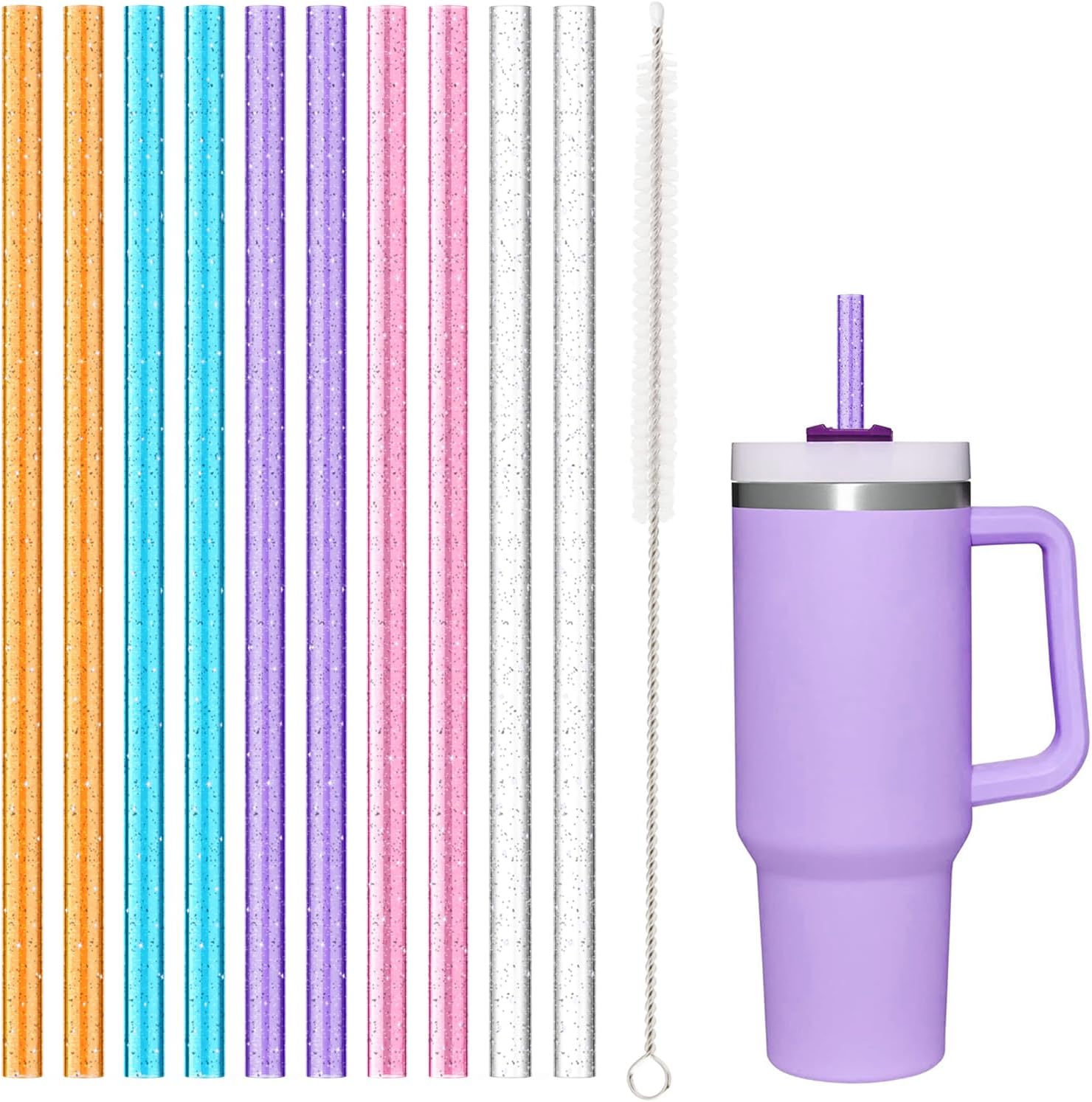 10 PCS Straw Cleaner Brush and 10 Pcs Replacement Color Straw for Stanley Cup 40 oz 30 oz 64 oz Tumbler V1258-DP02-B-1401
