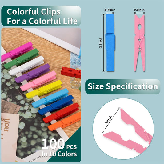100 Pcs Colored Clothespins Wooden 2.9 Inch Rainbow Color Crafts Decorative Clips for Scrapbooking, V1258-DP02-B-1408