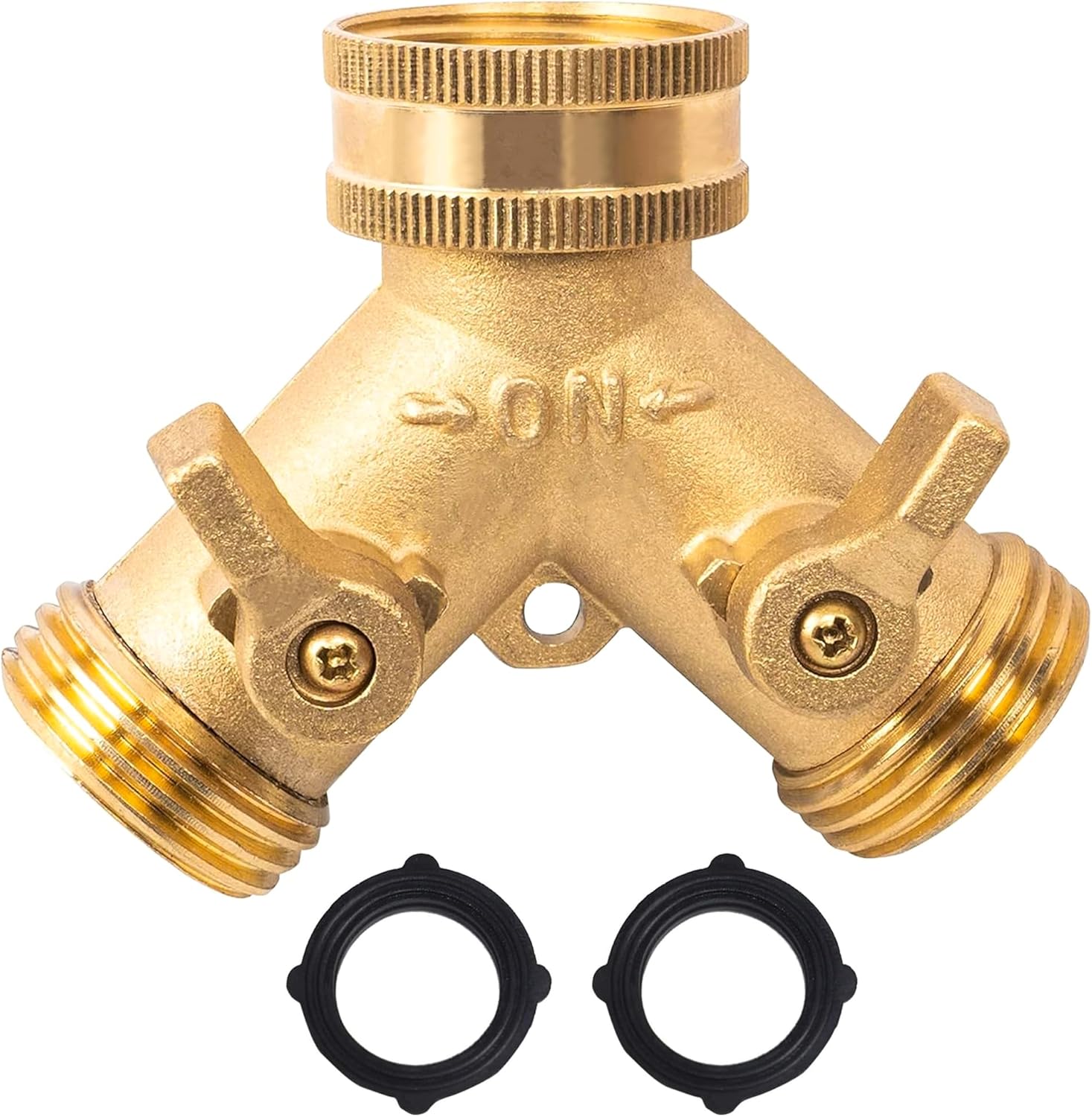 Hose Splitter, Garden Hose Splitter Heavy Duty 2 Way, Solid Brass Water Hose Y Splitter 2 Valves with 2 Extra V1258-DP02-B-141