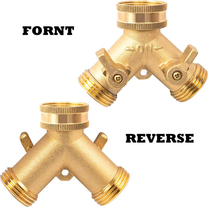 Hose Splitter, Garden Hose Splitter Heavy Duty 2 Way, Solid Brass Water Hose Y Splitter 2 Valves with 2 Extra V1258-DP02-B-141