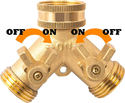 Hose Splitter, Garden Hose Splitter Heavy Duty 2 Way, Solid Brass Water Hose Y Splitter 2 Valves with 2 Extra V1258-DP02-B-141