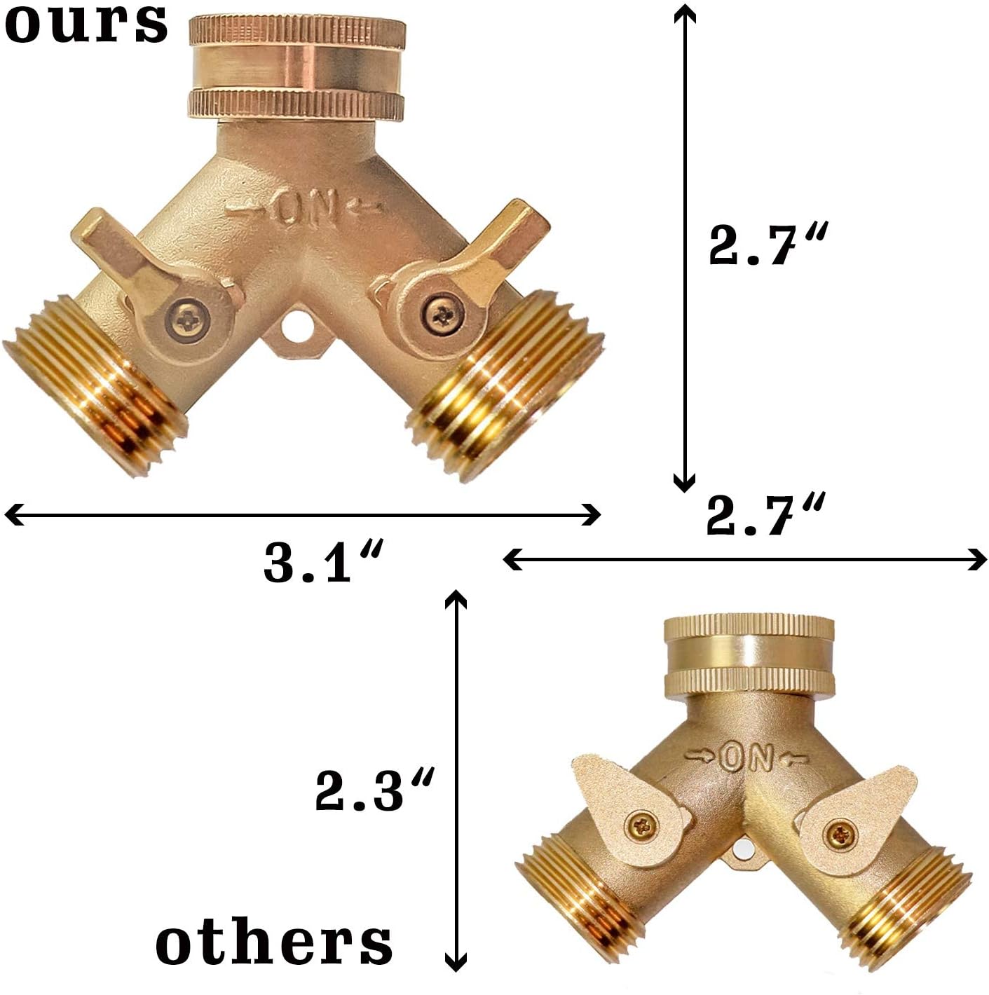 Hose Splitter, Garden Hose Splitter Heavy Duty 2 Way, Solid Brass Water Hose Y Splitter 2 Valves with 2 Extra V1258-DP02-B-141