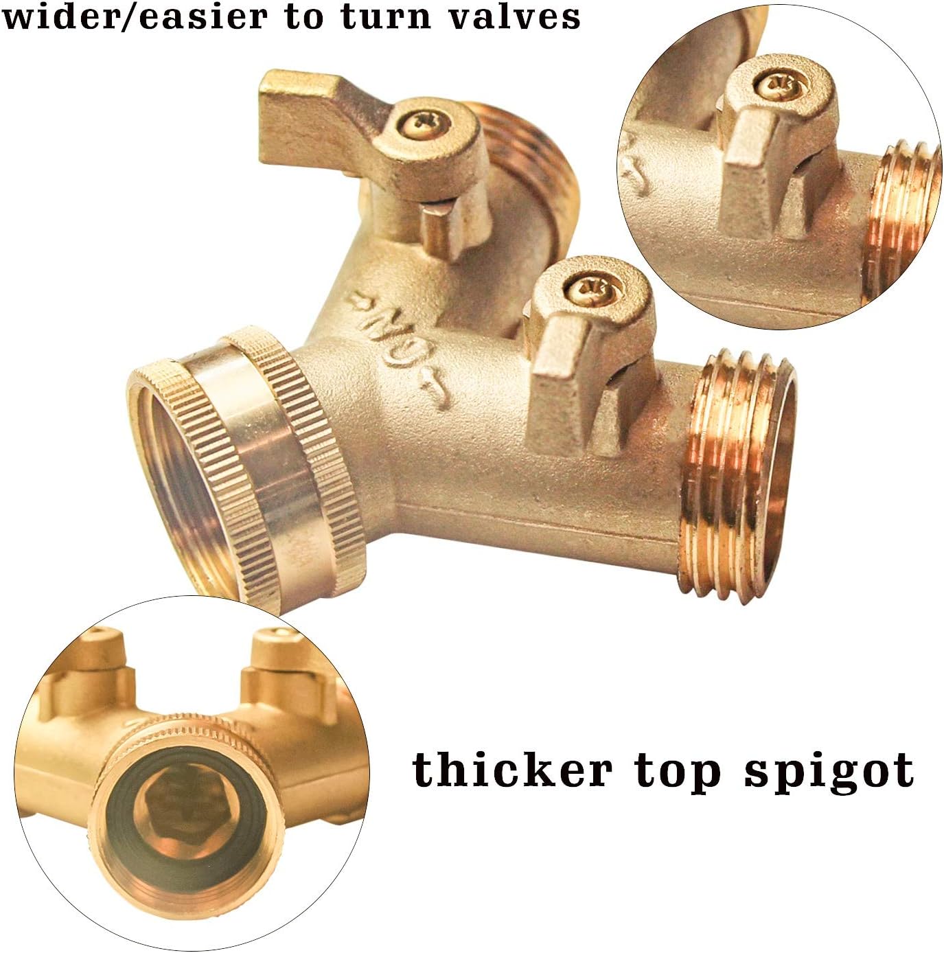 Hose Splitter, Garden Hose Splitter Heavy Duty 2 Way, Solid Brass Water Hose Y Splitter 2 Valves with 2 Extra V1258-DP02-B-141