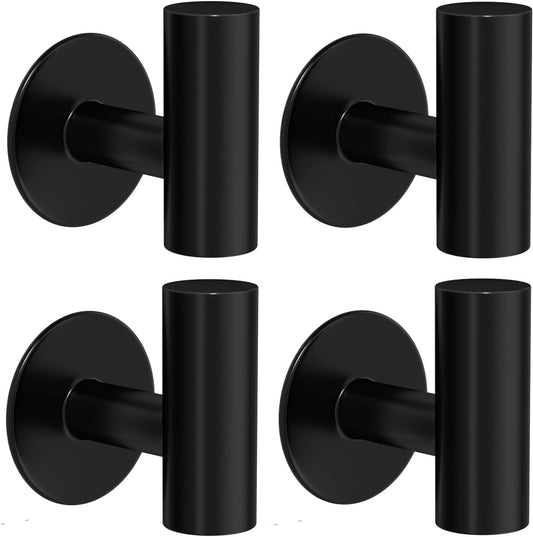 4 Pack Adhesive Towel Hooks for Bathroom, Waterproof Wall Mount Towel Holder, Matte Black Wall Robe Hook, V1258-DP02-B-1411