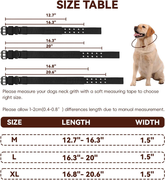 Heavy Duty Dog Collar for Large Dogs, Tactical Dog Collars with Metal Buckle & D Ring, 1.5" Width Thick V1258-DP02-B-1415