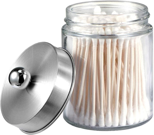 Apothecary Jars Bathroom Vanity Organizer -Countertop Canister Jar with Storage Lid - Qtip Dispenser Holder V1258-DP02-B-1419