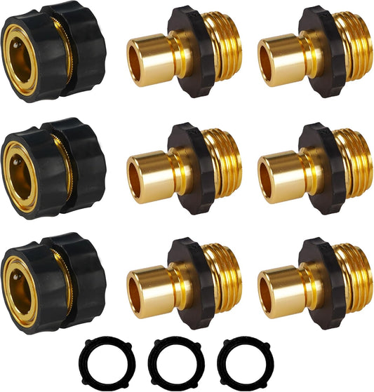 Garden Hose Quick Connector, 3/4 Inch Male and Female Garden Hose Fitting Quick Connector, 3 Female + 6 Male V1258-DP02-B-142