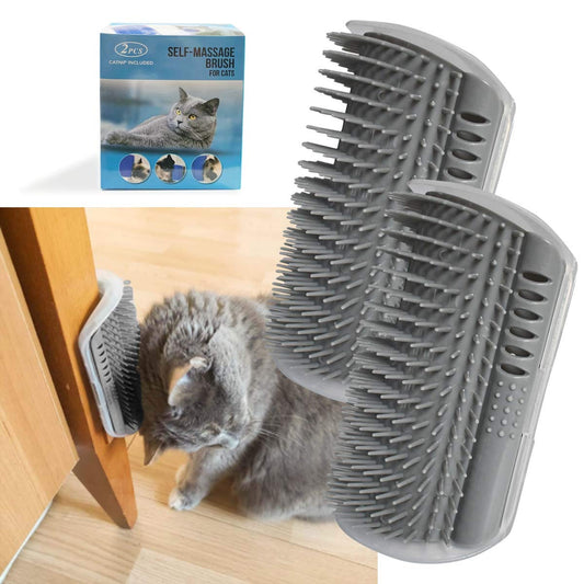2 Pack Softer Self Groomer with Catnip Wall Corner Massage Comb Scratcher Grooming Brush Tool for Long & V1258-DP02-B-1423