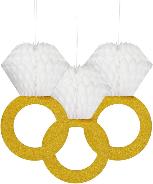 Petluno Glitter Gold Honeycomb Diamond Ring Hanging Decorations (3 Pieces) Bachelorette Party Engagement V1258-DP02-B-1428