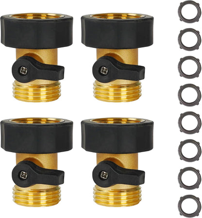 Garden Hose Shut Off Valve, 4 Pack 3/4 Inch Heavy Duty Solid Brass Garden Hose Connector, Water Shut Off V1258-DP02-B-143