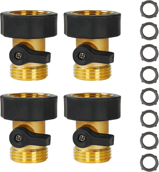 Garden Hose Shut Off Valve, 4 Pack 3/4 Inch Heavy Duty Solid Brass Garden Hose Connector, Water Shut Off V1258-DP02-B-143