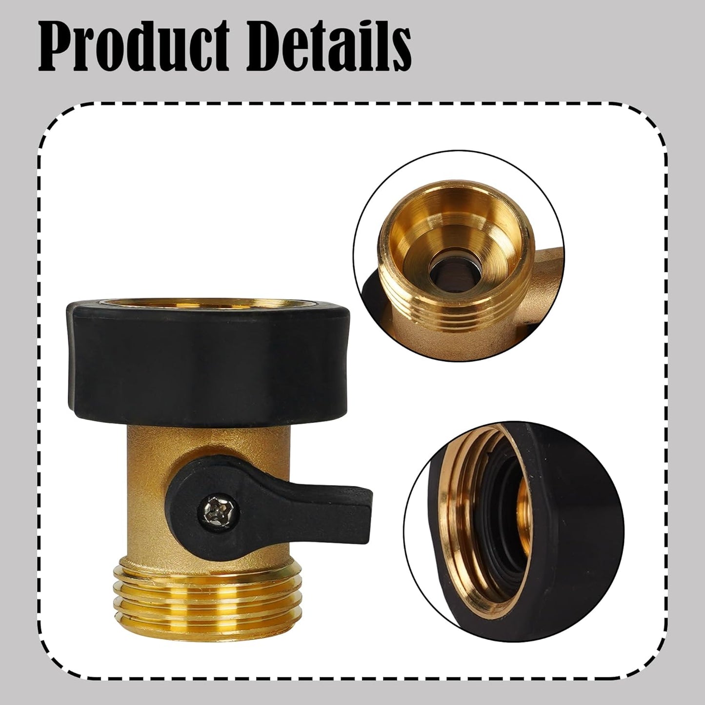 Garden Hose Shut Off Valve, 4 Pack 3/4 Inch Heavy Duty Solid Brass Garden Hose Connector, Water Shut Off V1258-DP02-B-143