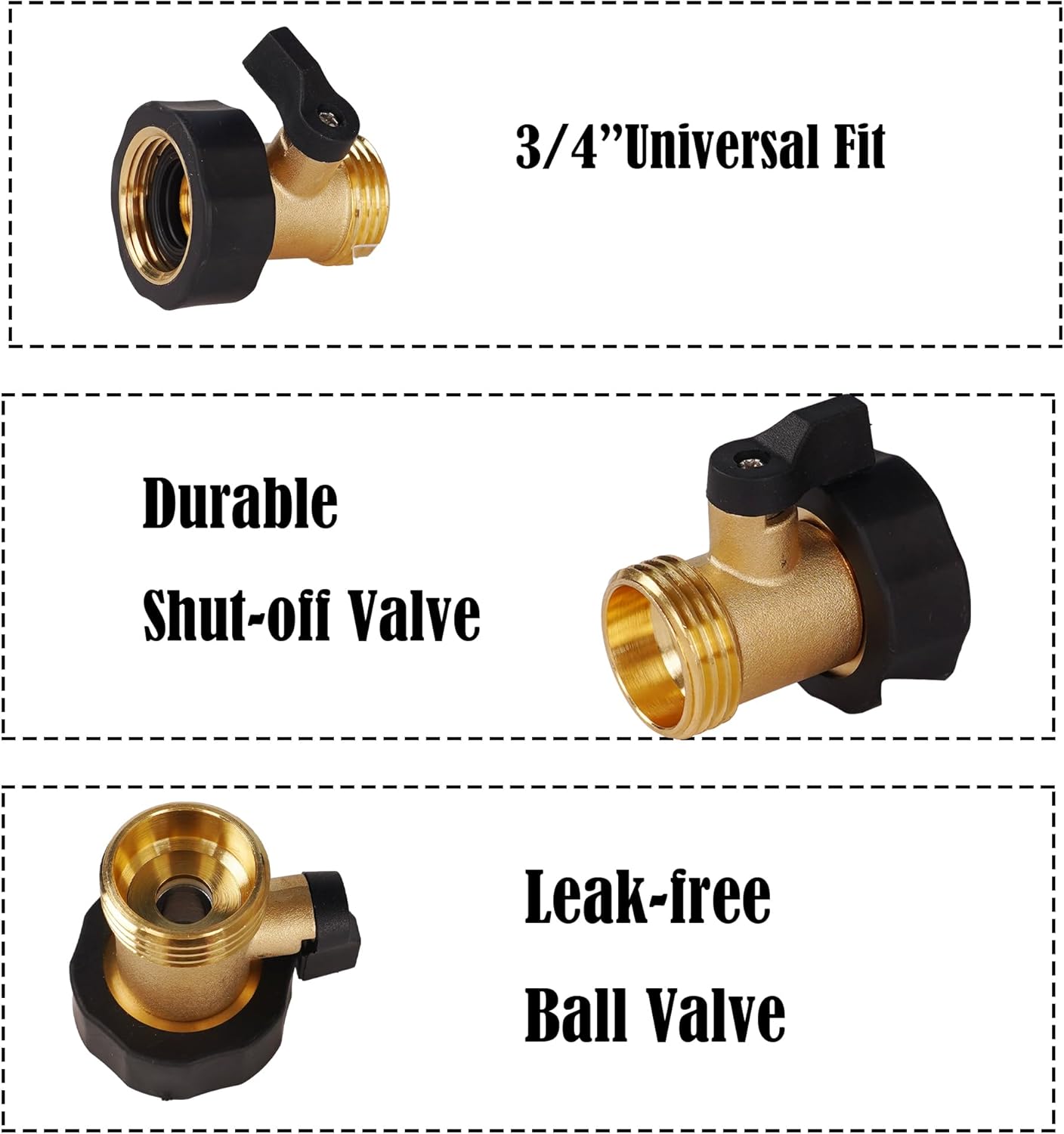 Garden Hose Shut Off Valve, 4 Pack 3/4 Inch Heavy Duty Solid Brass Garden Hose Connector, Water Shut Off V1258-DP02-B-143