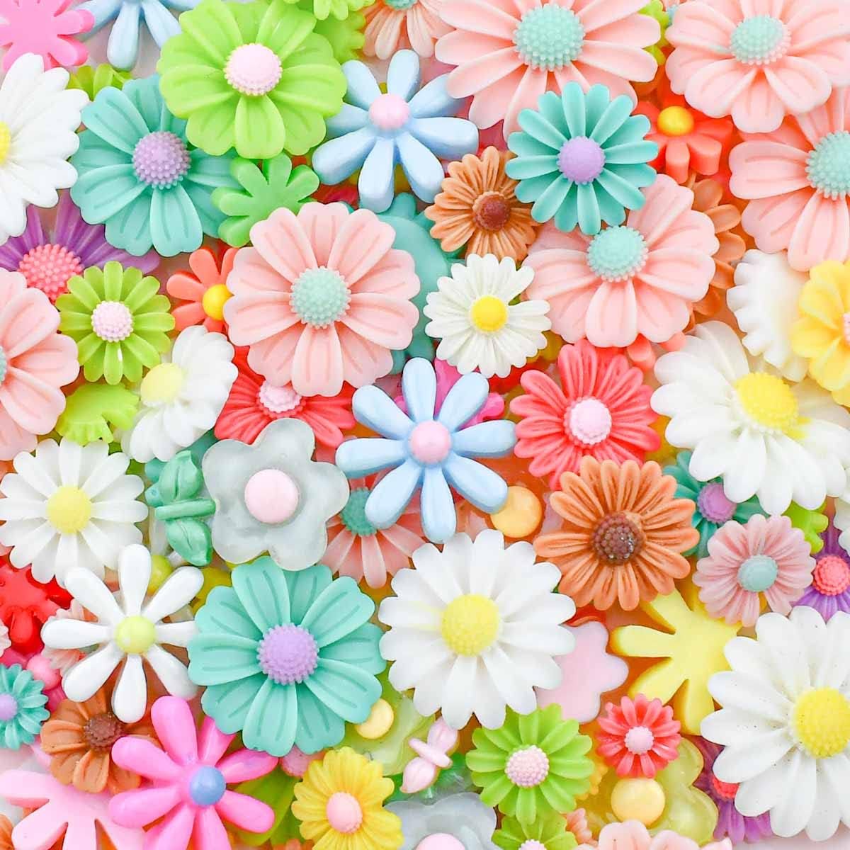 100 Flatback Resin Daisy Flowers for Craft DIY Flower Cabochons Jewelry Making Scrapbooking Embellishments V1258-DP02-B-1430