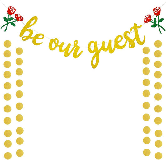 Be Our Guest Gold Sign Banner - Reception for Beauty And The Beast Party, Bridal Shower, Wedding, Engagement, V1258-DP02-B-1432
