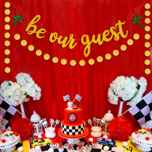 Be Our Guest Gold Sign Banner - Reception for Beauty And The Beast Party, Bridal Shower, Wedding, Engagement, V1258-DP02-B-1432