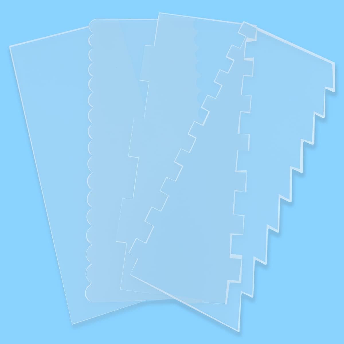 4 Pieces Large Clear Acrylic Cake Scraper Set Cakes Smoother Stripes Edge Contour Comb for DIY Icing Frosting V1258-DP02-B-1435