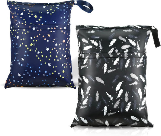 2 Pcs Waterproof Reusable Wet Dry Bag for Diaper Baby Cloth Gym Clothes Washable Travel Bags Beach Pool V1258-DP02-B-1436
