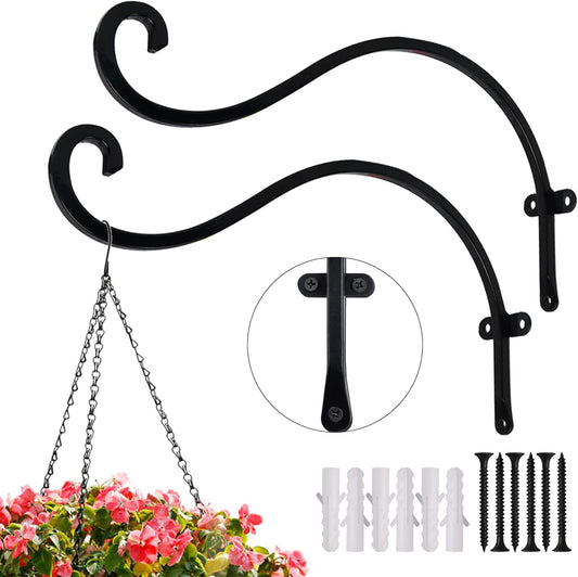 2 Pack Plant Hanger Outdoor, 12 Inch Heavy-Duty Hanging Plant Hook for Outside Basket, Black Metal Wall Mount V1258-DP02-B-144