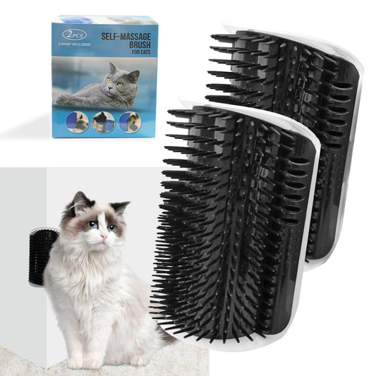 2 Pack Black Catnip Wall Massage Corner Brush for Long & Short Fur Cats and Kittens - Self Groomer Scratcher V1258-DP02-B-1440