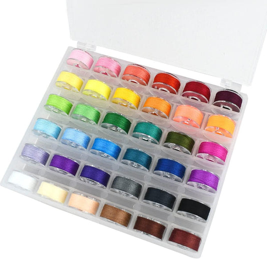 36 Pcs Bobbins and Sewing Threads Prewound Bobbin Thread with Storage Plastic Case Assorted Colors Set for V1258-DP02-B-1442