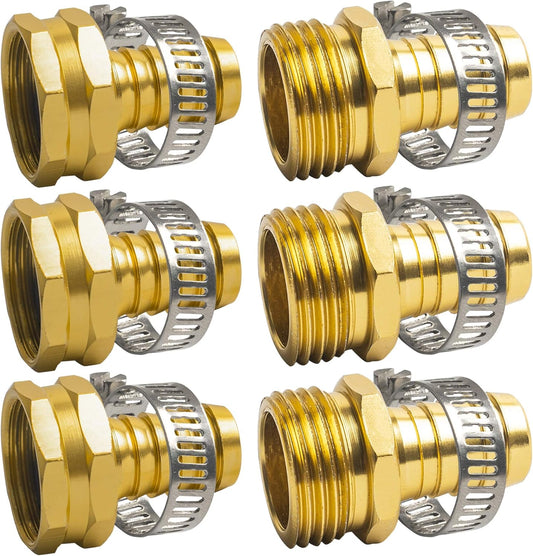 Hose Repair Connectors with Claps, 5/8" Aluminum Garden Hose Repair Kit, Female and Male Hose Connectors & V1258-DP02-B-145