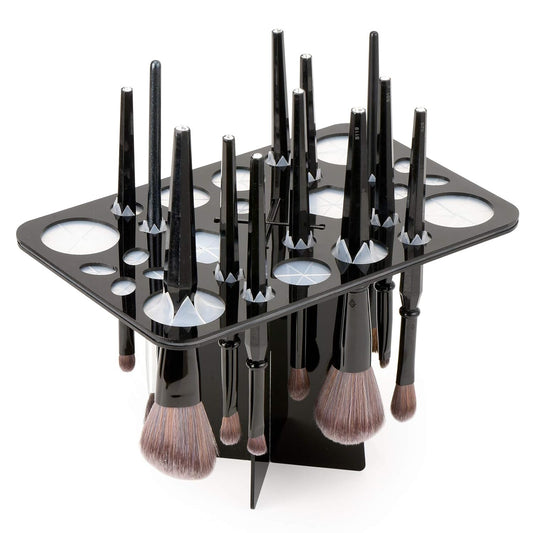 Acrylic Drying Rack for Brushes, Collapsible Stand with 28 Slots Nail, Paint, and Makeup Brushes - Black, V1258-DP02-B-1454