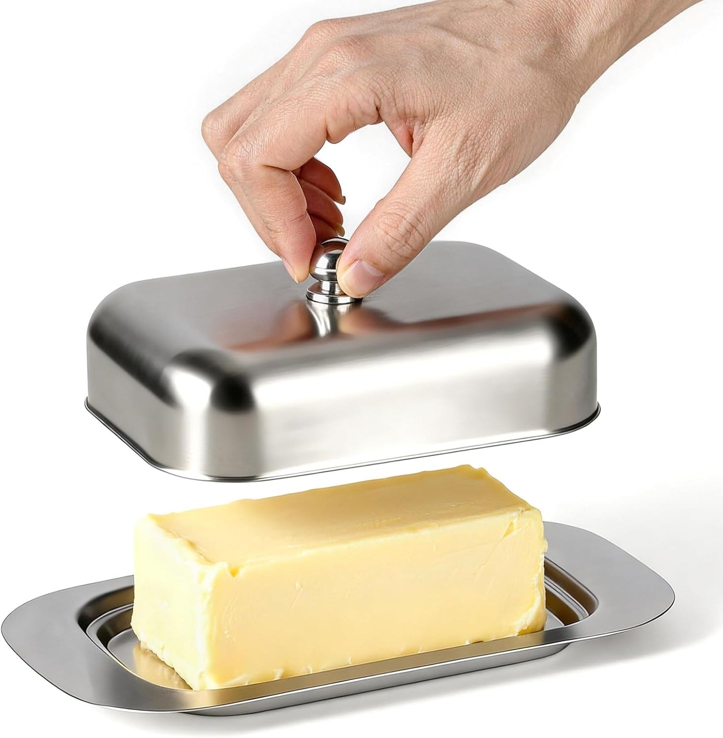 Stainless Steel Butter Dish with Lid and Handle, 7.5" x 5", Keeps Fresh, Fits Standard Sticks V1258-DP02-B-1456