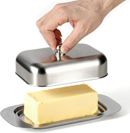 Stainless Steel Butter Dish with Lid and Handle, 7.5" x 5", Keeps Fresh, Fits Standard Sticks V1258-DP02-B-1456