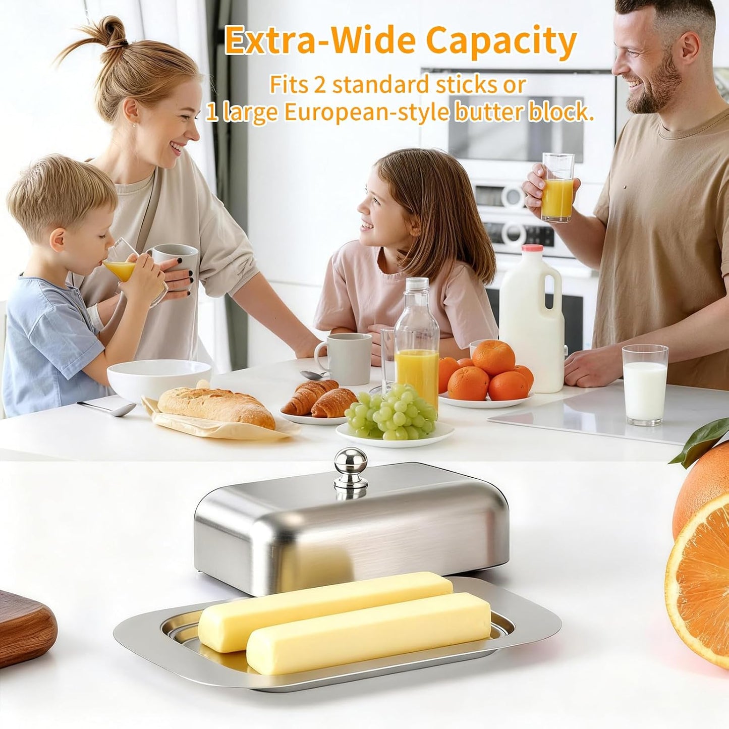 Stainless Steel Butter Dish with Lid and Handle, 7.5" x 5", Keeps Fresh, Fits Standard Sticks V1258-DP02-B-1456