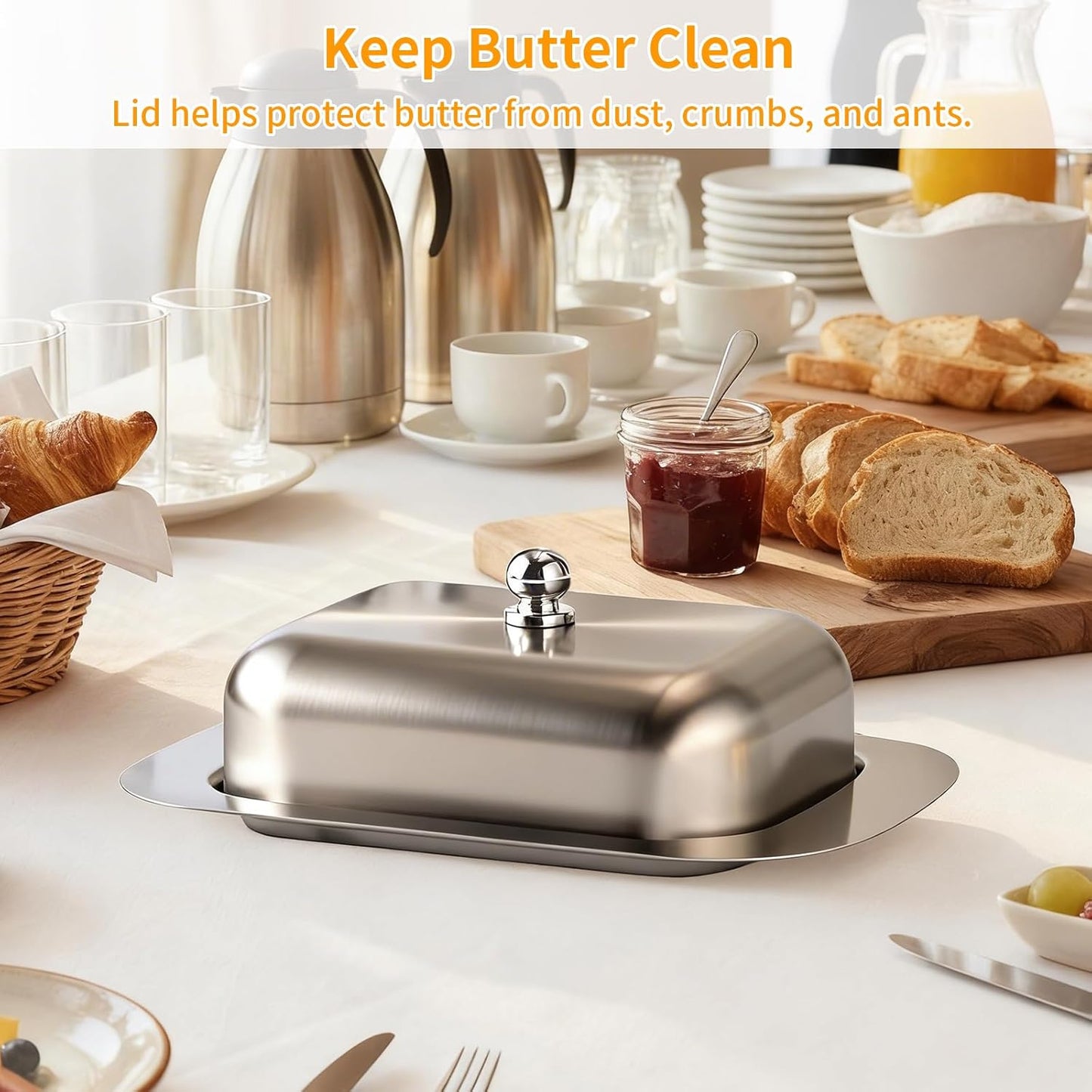 Stainless Steel Butter Dish with Lid and Handle, 7.5" x 5", Keeps Fresh, Fits Standard Sticks V1258-DP02-B-1456