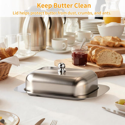 Stainless Steel Butter Dish with Lid and Handle, 7.5" x 5", Keeps Fresh, Fits Standard Sticks V1258-DP02-B-1456