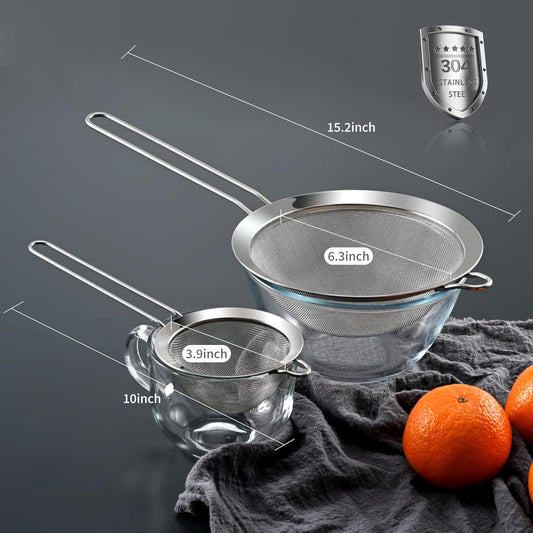 Premium 304 Stainless Steel Fine Mesh Strainer - Multi-Use Colander, Sieve, and Filter for Rice, Juice, V1258-DP02-B-1458