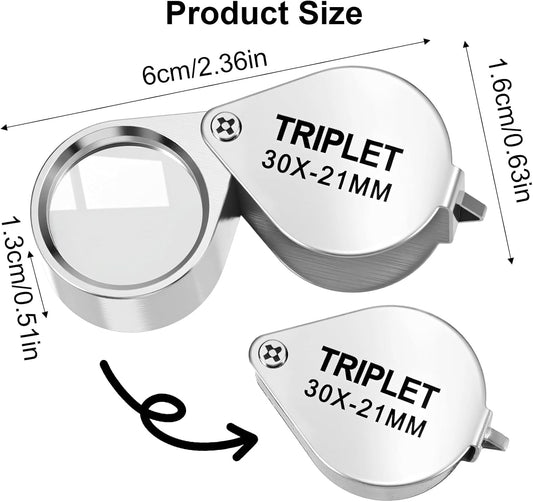 Xindojuz 2 PCS Jewelers Loop Magnifier, Pocket Foldable 30X 21mm Jewelry Eye Small Magnifying Glass Jewelers V1258-DP02-B-1466