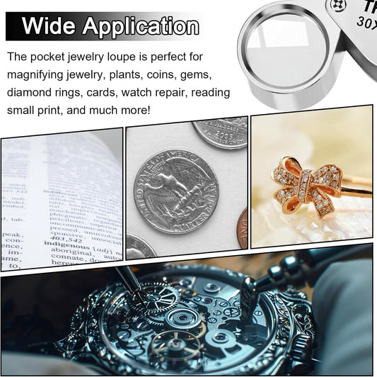 Xindojuz 2 PCS Jewelers Loop Magnifier, Pocket Foldable 30X 21mm Jewelry Eye Small Magnifying Glass Jewelers V1258-DP02-B-1466
