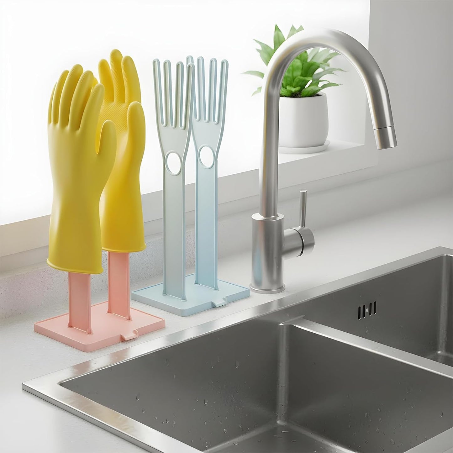 2 Pcs Kitchen Glove Holder, Kitchen Glove Stand Holder Plastic Glover Drying Dryer Rack V1258-DP02-B-1468