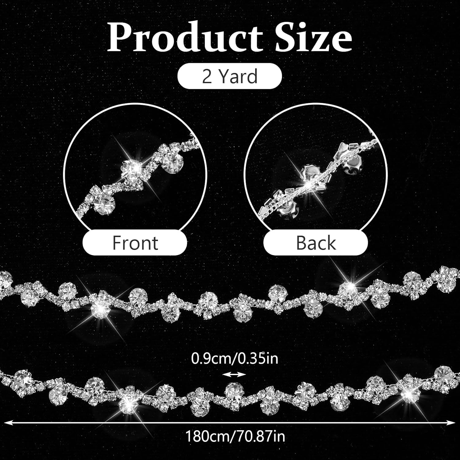 2 Yard Rhinestone String Silver Rhinestone Strings by The Yard Rope Crystal Applique Strips String for Crafts V1258-DP02-B-1480