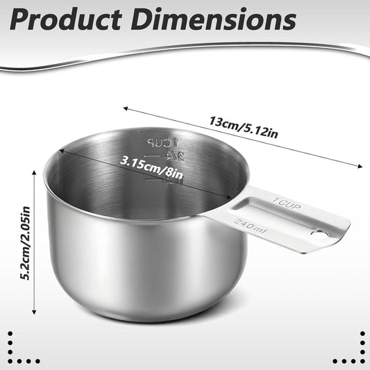 Xindojuz 1 Cup Single Stainless Steel Measuring Cup, Etched Inner Scale Metal Measure Scoop for Cooking V1258-DP02-B-1483