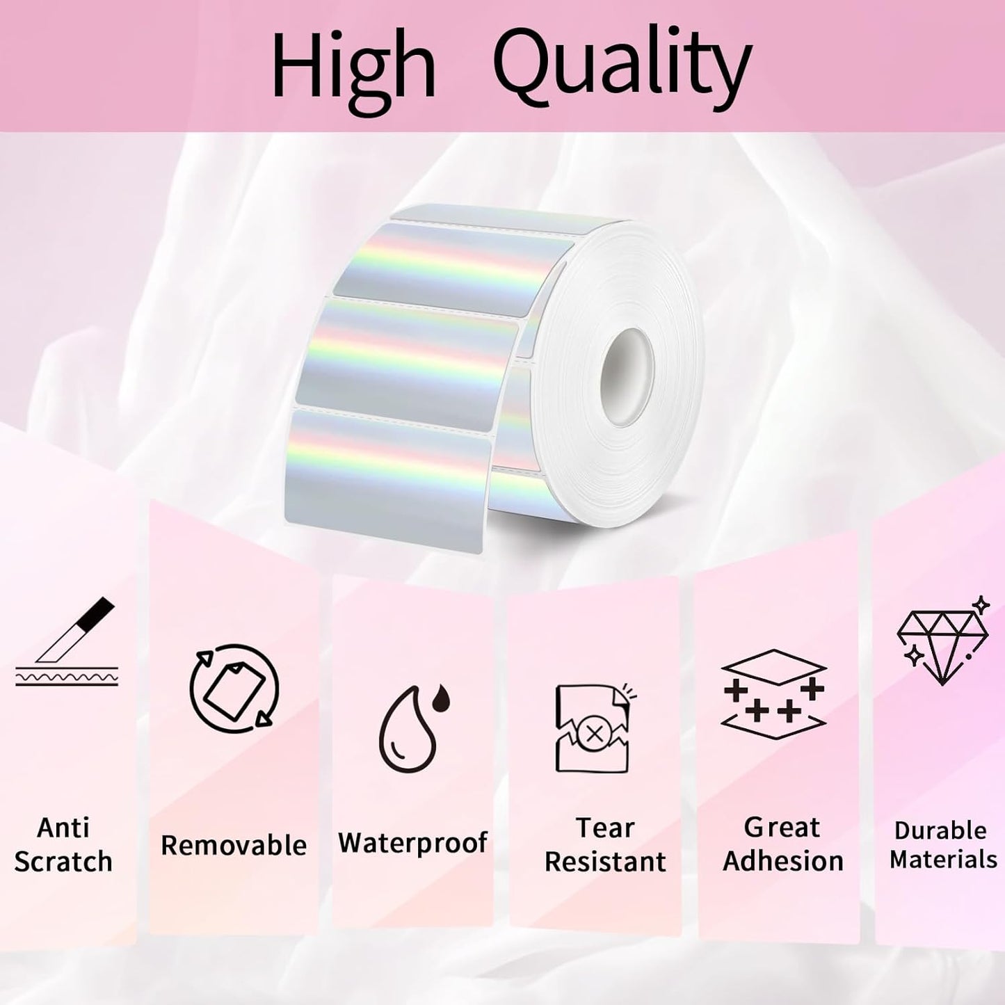 2x1 Inch Holographic Thermal Labels, Silver Glitter Thermal Printer Stickers, Waterproof Self-Adhesive V1258-DP02-B-1490