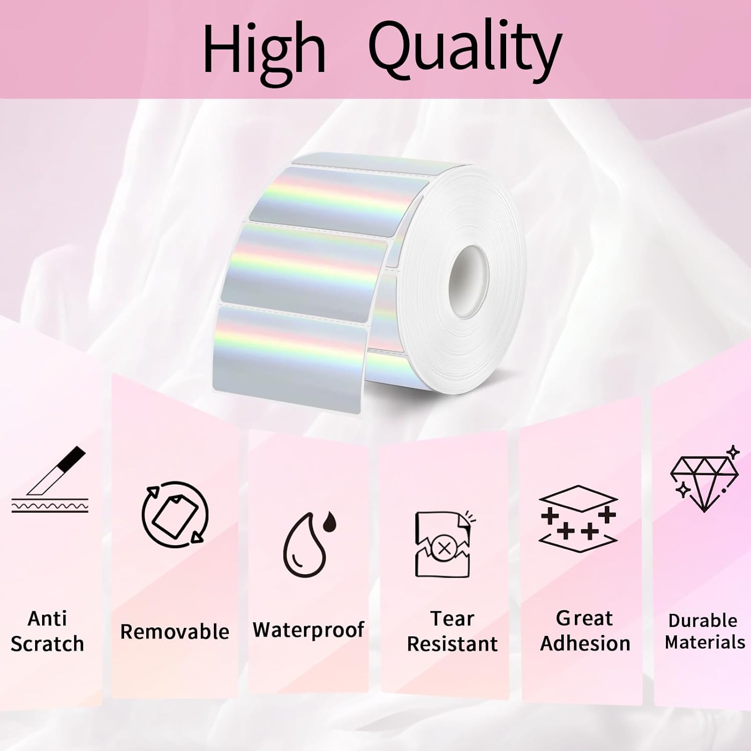2x1 Inch Holographic Thermal Labels, Silver Glitter Thermal Printer Stickers, Waterproof Self-Adhesive V1258-DP02-B-1490