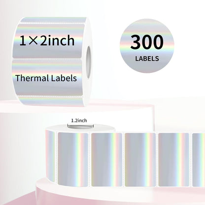 2x1 Inch Holographic Thermal Labels, Silver Glitter Thermal Printer Stickers, Waterproof Self-Adhesive V1258-DP02-B-1490