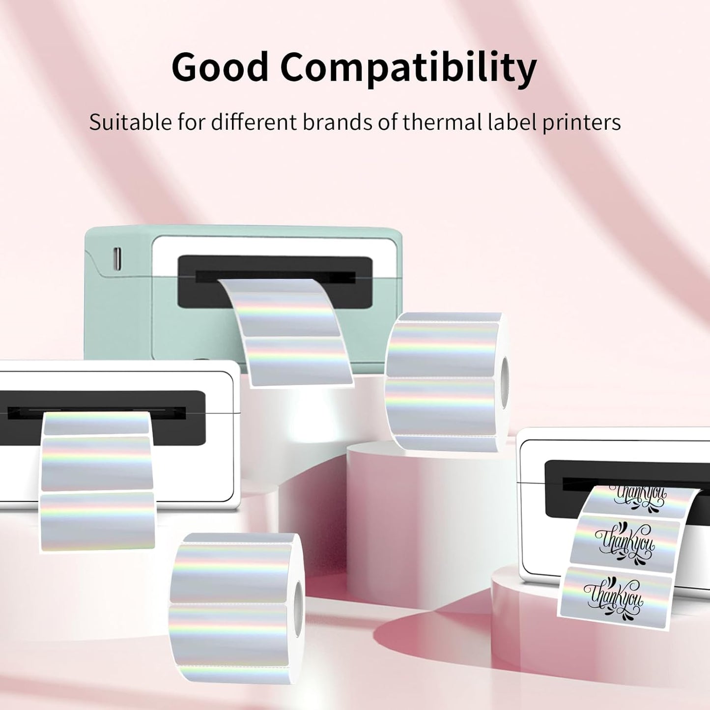 2x1 Inch Holographic Thermal Labels, Silver Glitter Thermal Printer Stickers, Waterproof Self-Adhesive V1258-DP02-B-1490