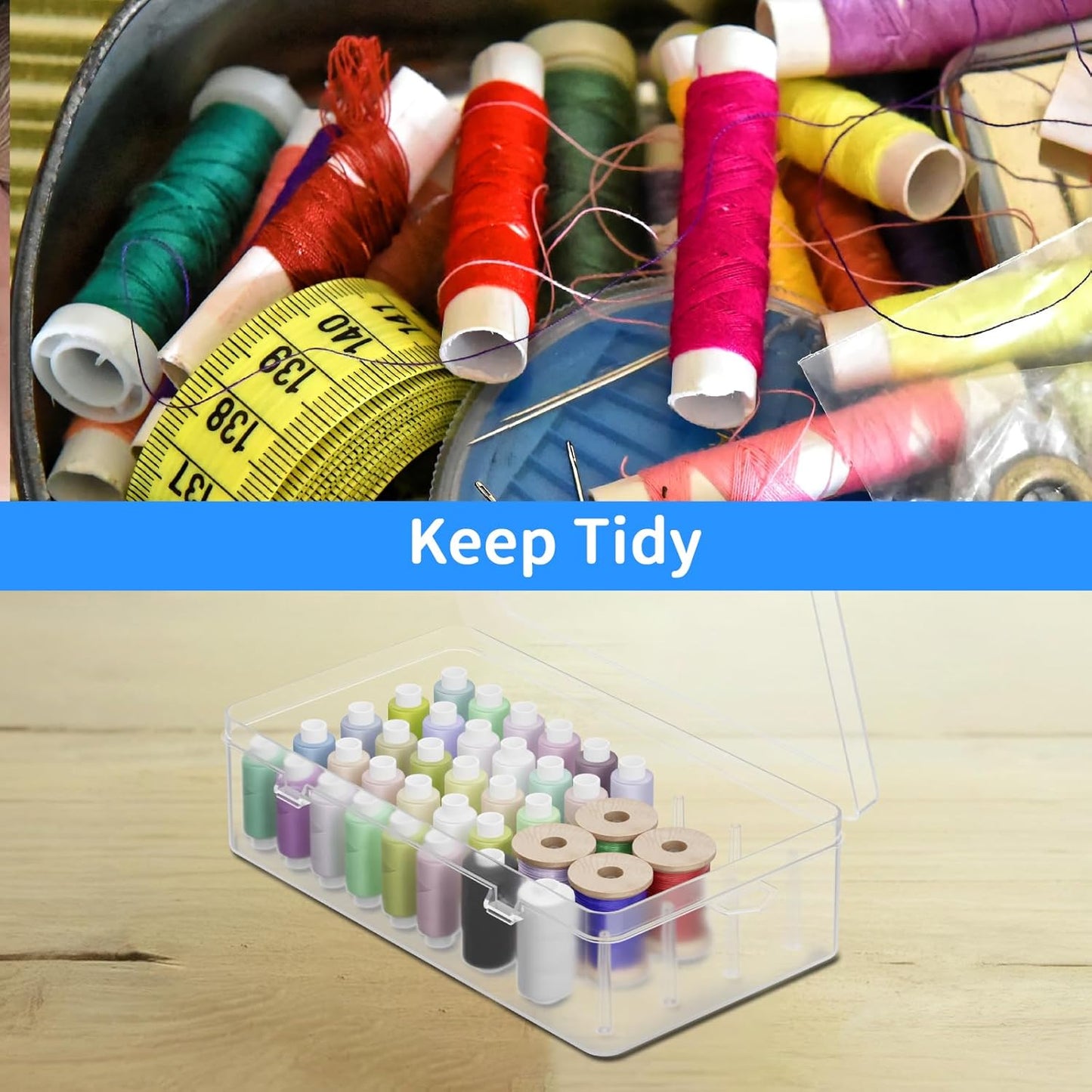 Homakover 42 Spools Sewing Thread Box Storage, Clear Plastic Thread Spools Holder, Embroidery Organizer V1258-DP02-B-1499