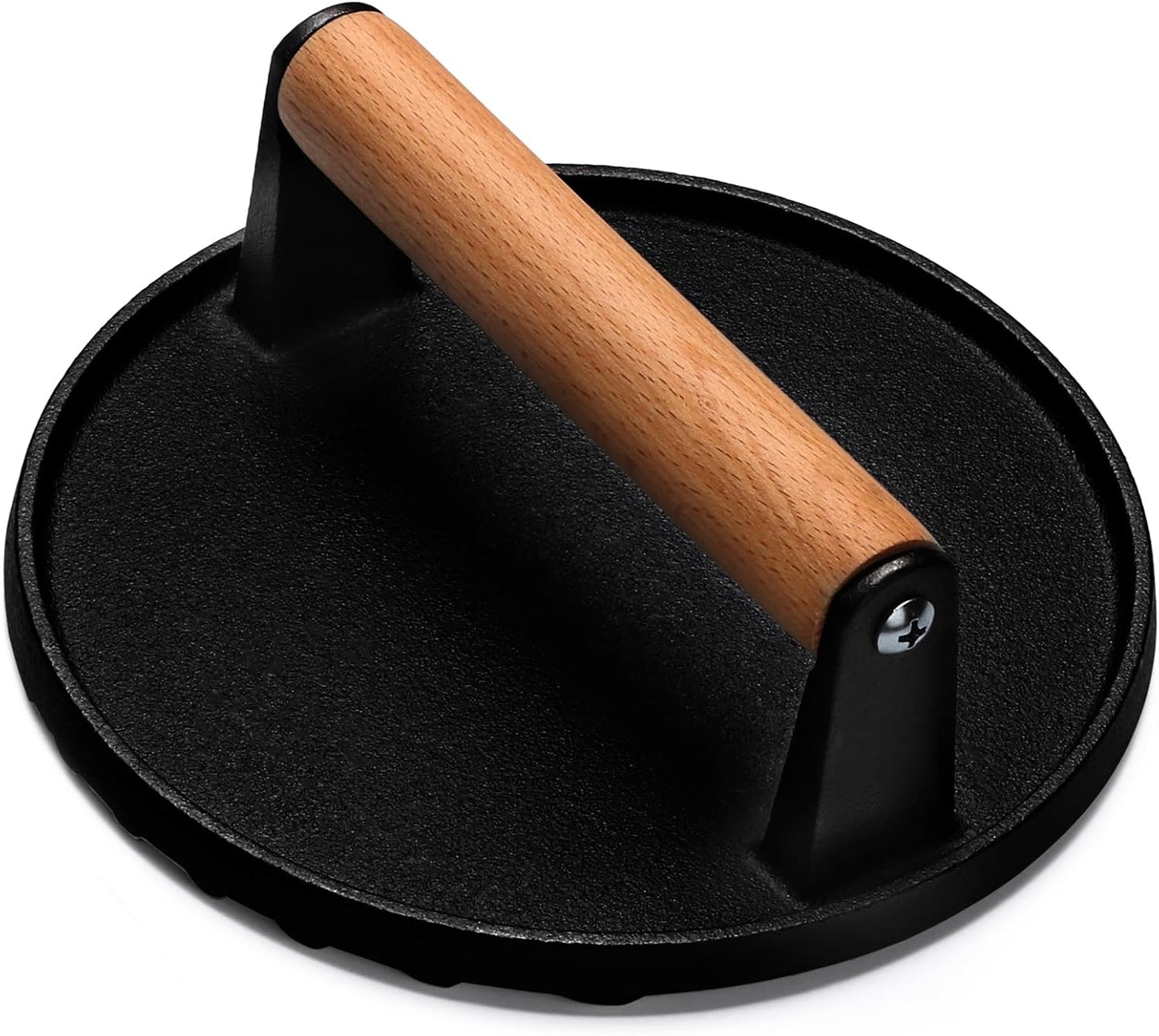 Burger Press, 7" Round Heavy-Duty Cast Iron Smash Bacon Press Meat Steak with Wood Handle for Griddle, V1258-DP02-B-15